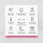 Moderne roze Eyelash Extensions Lash Aftercare Vierkante Visitekaartje (Achterkant)