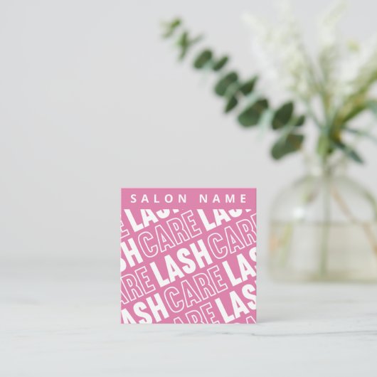 Moderne roze Eyelash Extensions Lash Aftercare Vierkante Visitekaartje (Staand voorkant)