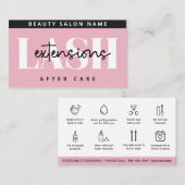 Moderne roze Eyelash Extensions Lash Aftercare Visitekaartje (Voorkant / Achterkant)