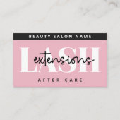 Moderne roze Eyelash Extensions Lash Aftercare Visitekaartje (Voorkant)