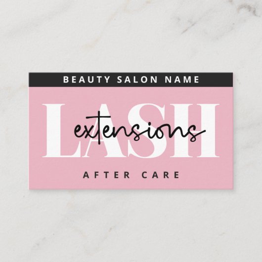Moderne roze Eyelash Extensions Lash Aftercare Visitekaartje (Voorkant)