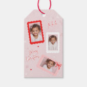 Moderne Roze 'Fa La La' Foto Kerstmis Cadeaulabel (Voorkant)