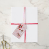 Moderne Roze 'Fa La La' Foto Kerstmis Cadeaulabel (Met Touw)
