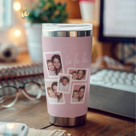 Moderne Roze “Fa La La” Multi Foto Kerst Geïsoleerde Drinkbeker