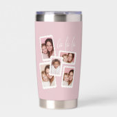 Moderne Roze “Fa La La” Multi Foto Kerst Geïsoleerde Drinkbeker (Voorkant)