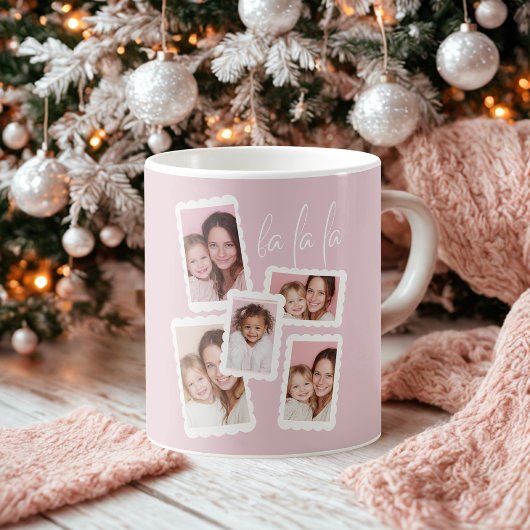Moderne Roze “Fa La La” Multi Foto Kerst Koffiemok
