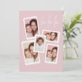 Moderne Roze “Fa La La” Multi Foto Kerstkaart (Staand voorkant)