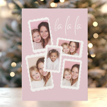Moderne Roze “Fa La La” Multi Foto Kerstkaart