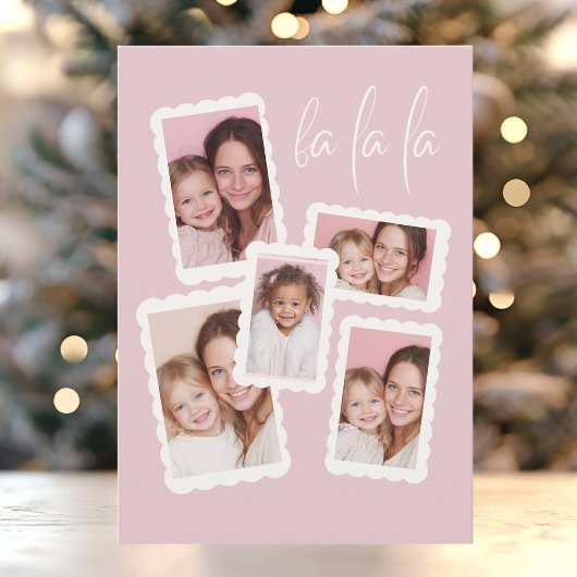 Moderne Roze “Fa La La” Multi Foto Kerstkaart