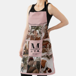 Moderne Roze Familie Fotocollage | Monogram cadeau Schort