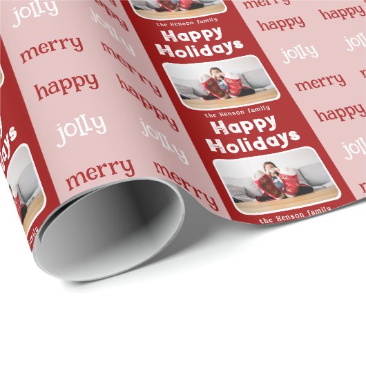 Moderne roze familie met kerstfeest cadeaupapier (Rol Hoek)