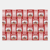 Moderne roze familie met kerstfeest inpakpapier vel (Voorkant 3)