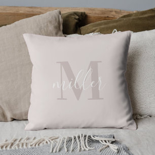 Moderne Roze Familienaam Monogram Kussen