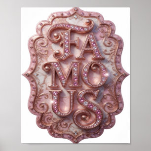 Moderne Roze FAMOUS Slogan Design Poster