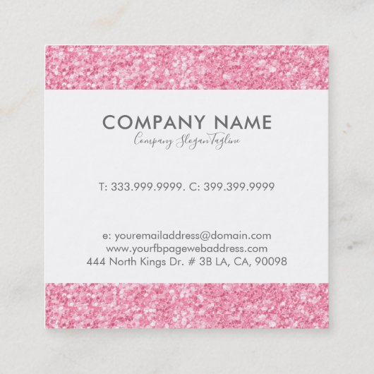 Moderne roze faux glitter vierkante visitekaartje (Achterkant)