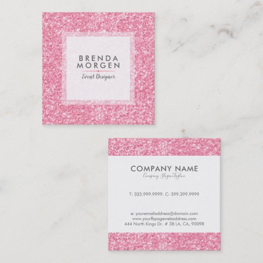 Moderne roze faux glitter vierkante visitekaartje (Voorkant / Achterkant)