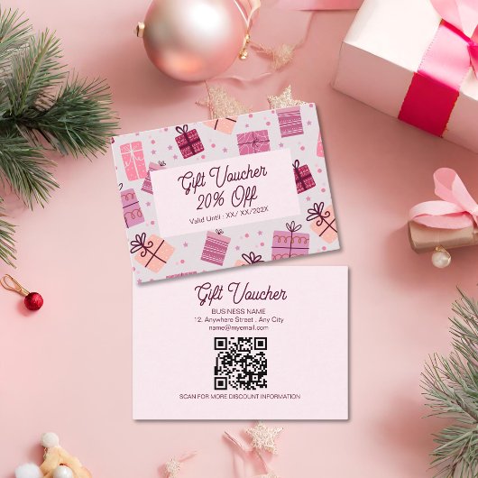 Moderne roze feestelijke kerstbusiness kortingskaartje