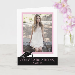 Moderne Roze Felicitaties Afstudeerfoto Kaart