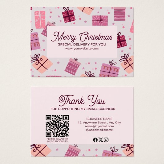 Moderne Roze Festiviteiten Zakelijk Prettig Kerstf Visitekaartje (Voorkant /achterkant)