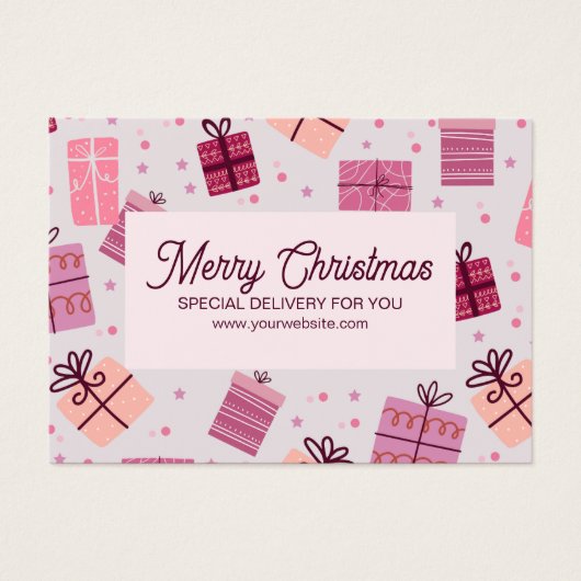 Moderne Roze Festiviteiten Zakelijk Prettig Kerstf Visitekaartje (Voorkant)