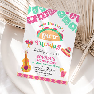Moderne Roze Fiesta Taco Dinsdag 2e verjaardag Kaart