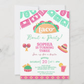 Moderne roze Fiesta Taco over een feestverjaardag Kaart (Voorkant)