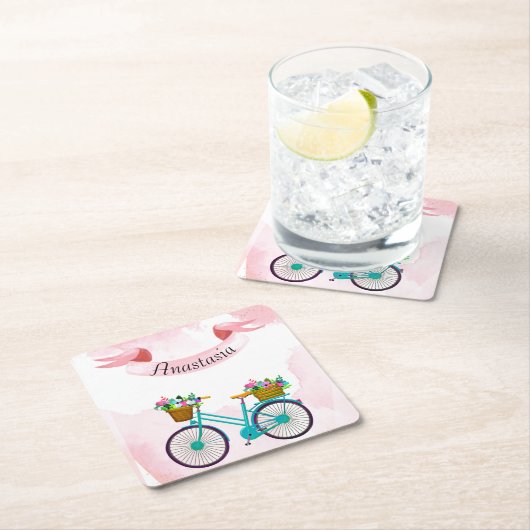 Moderne roze fiets kartonnen onderzetters (Insitu)