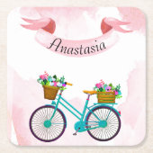 Moderne roze fiets kartonnen onderzetters (Voorkant)
