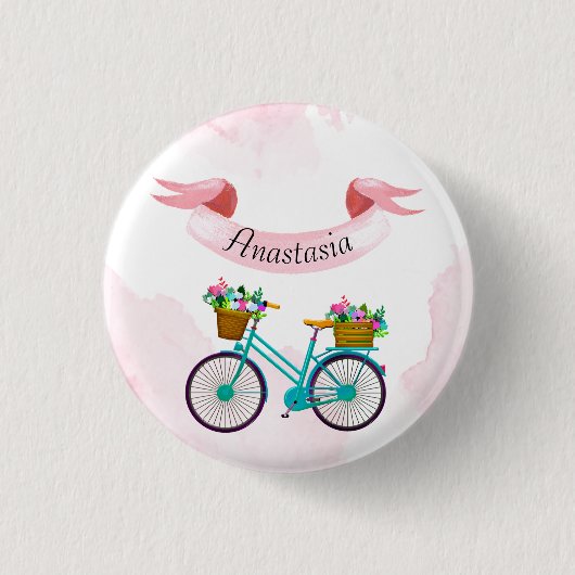 Moderne roze fiets ronde button 3,2 cm (Voorkant)