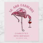 Moderne Roze Flamingo 50ste Verjaardagsfeest Custo Wijn Etiket (Enkel label)