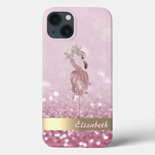 Moderne Roze Flamingo Bloem Glitter Bokeh Case-Mate iPhone Case (Achterkant)