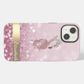 Moderne Roze Flamingo Bloem Glitter Bokeh iPhone Hoesje (Achterkant horizontaal)