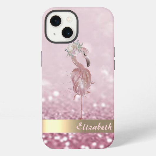 Moderne Roze Flamingo Bloem Glitter Bokeh iPhone Hoesje (Achterkant)