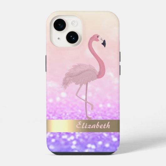 Moderne Roze Flamingo Glitter Bokeh iPhone Hoesje (Achterkant)