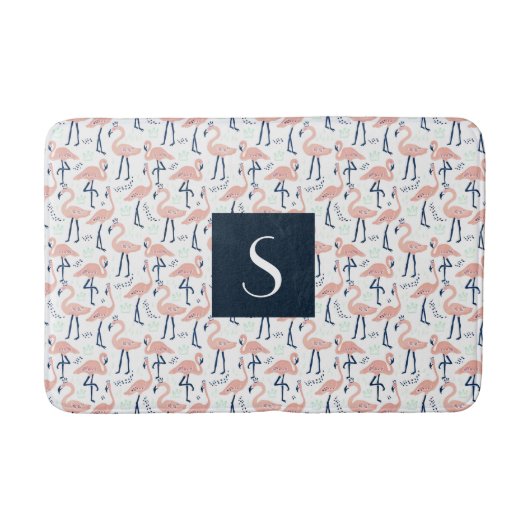 Moderne Roze Flamingo Monogram Badmat (Voorkant)