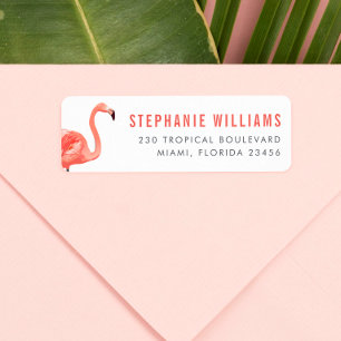 Moderne Roze Flamingo Vetgedrukte Naam & Retouradr Etiket