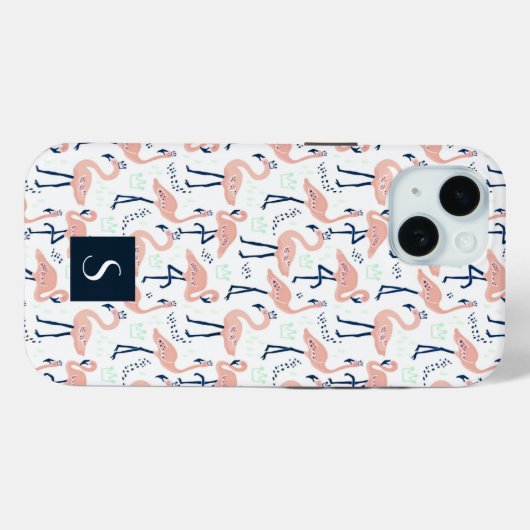 Moderne Roze Flamingo's Monogram Case-Mate iPhone Case (Achterkant (horizontaal))