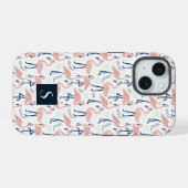 Moderne Roze Flamingo's Monogram iPhone 15 Case (Achterkant horizontaal)