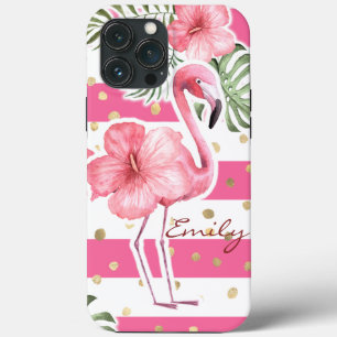 Moderne roze flamingos tropische Floral gepersonal Case-Mate iPhone Case