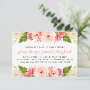 Moderne roze Floral Baby shower Book Request Card Kaart