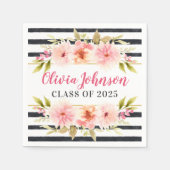 Moderne roze Floral Black Stripes - Aangepast Afst Servet (Voorkant)