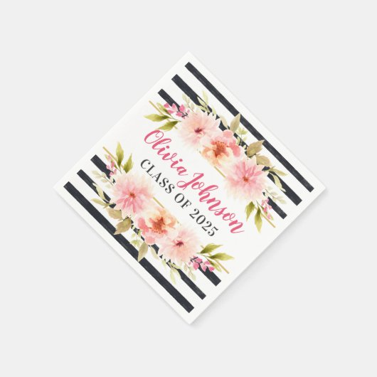 Moderne roze Floral Black Stripes - Aangepast Afst Servet (Hoek)