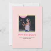 Moderne roze Floral Black Stripes Graduparty Kaart (Achterkant)