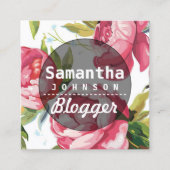 Moderne roze Floral Blogger QR-code Vierkante Visitekaartje (Voorkant)