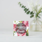 Moderne roze Floral Blogger QR-code Vierkante Visitekaartje (Staand voorkant)