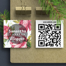 Moderne roze Floral Blogger QR-code Vierkante Visitekaartje