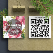 Moderne roze Floral Blogger QR-code Vierkante Visitekaartje