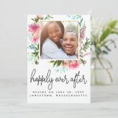 Moderne roze Floral foto, gelukkig altijd na Save The Date (Staand voorkant)