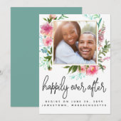 Moderne roze Floral foto, gelukkig altijd na Save The Date (Voorkant / Achterkant)