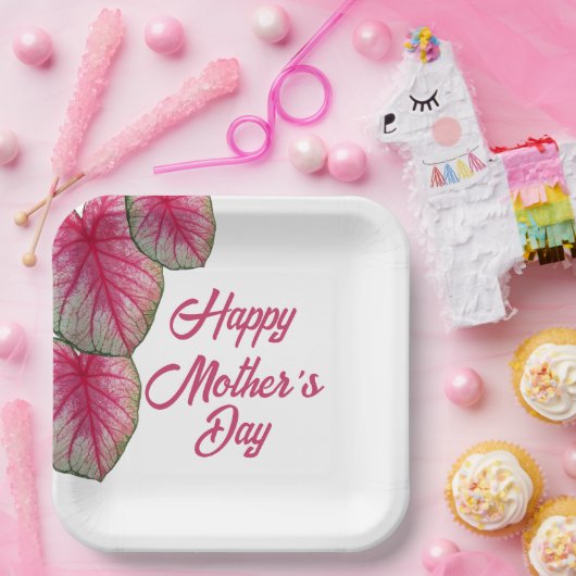 Moderne roze Floral Moederdag Party Papieren Bordje (Feest)